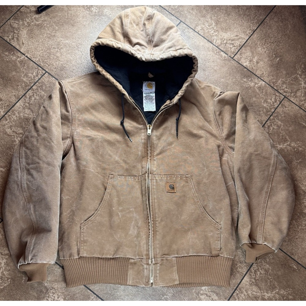 Vintage Carhartt J130 DKB Active Jacket Large Brown Quilted Faded Work Wear